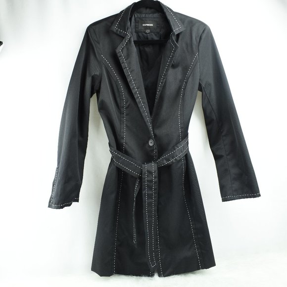 Express Jackets & Blazers - Express Black Trench Coat Womens Jacket Size M
